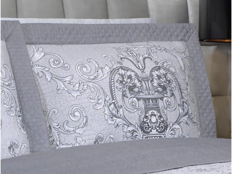 Kit: 1 Cobre-leito Solteiro Bouti de Microfibra Ultrasonic Estampada + 1 Porta-travesseiro - Livorno Prata - Dui Design