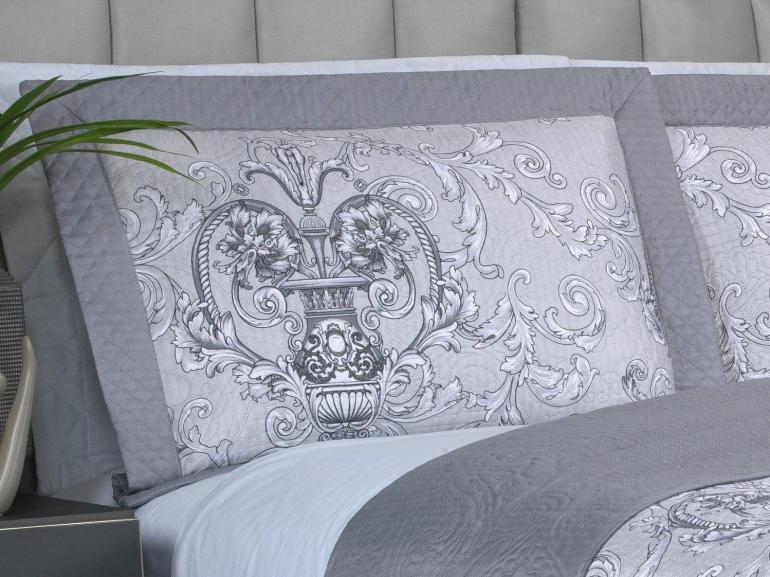 Kit: 1 Cobre-leito Solteiro Bouti de Microfibra Ultrasonic Estampada + 1 Porta-travesseiro - Livorno Prata - Dui Design