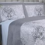 Kit: 1 Cobre-leito Solteiro Bouti de Microfibra Ultrasonic Estampada + 1 Porta-travesseiro - Livorno Prata - Dui Design