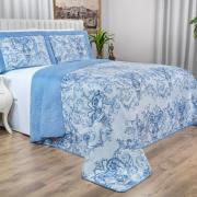 Kit: 1 Cobre-leito King Bouti de Microfibra Ultrasonic Estampada + 2 Porta-travesseiros - Livorno Azul - Dui Design
