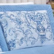 Kit: 1 Cobre-leito King Bouti de Microfibra Ultrasonic Estampada + 2 Porta-travesseiros - Livorno Azul - Dui Design