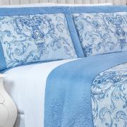 Kit: 1 Cobre-leito King Bouti de Microfibra Ultrasonic Estampada + 2 Porta-travesseiros - Livorno Azul - Dui Design