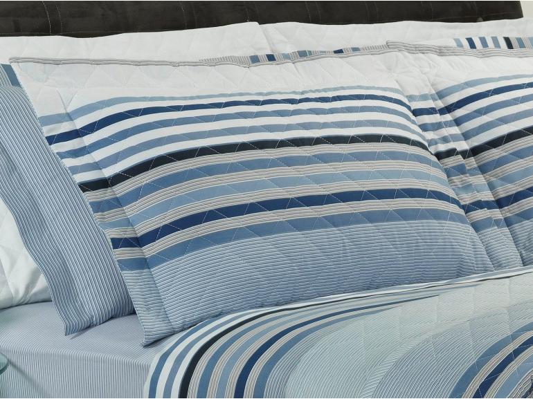 Kit: 1 Cobre-leito Casal + 2 Porta-travesseiros 150 fios - Livorno Azul - Dui Design