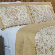 Kit: 1 Cobre-leito Queen Bouti de Microfibra Ultrasonic Estampada + 2 Porta-travesseiros - Livorno Bege - Dui Design