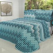 Kit: 1 Cobre-leito Casal + 2 Porta-travesseiros Percal 180 fios - Logan Azul - Dui Design