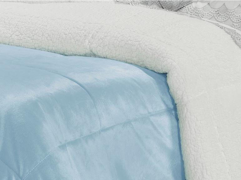 Edredom Casal Pele de Carneiro e Plush Micromink - Sherpa Londres Azul Cool - Dui Design