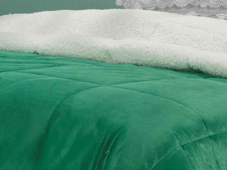Edredom Queen Pele de Carneiro e Plush Micromink - Sherpa Londres Verde Ultramarine - Dui Design