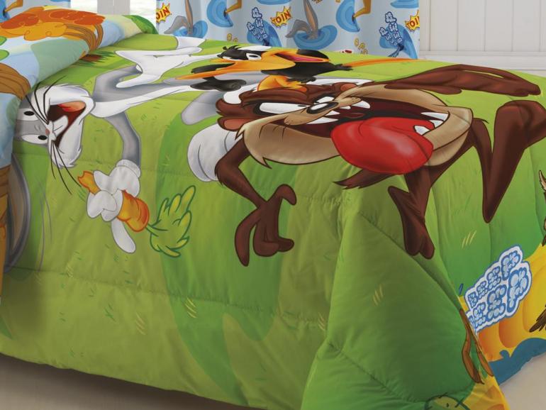 Kit: 1 Edredom Solteiro Infantil + 1 Fronha 120 fios 100% Algodo - Looney Tunes Turma - Teka