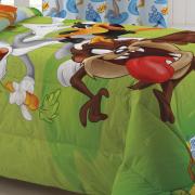 Kit: 1 Edredom Solteiro Infantil + 1 Fronha 120 fios 100% Algodo - Looney Tunes Turma - Teka
