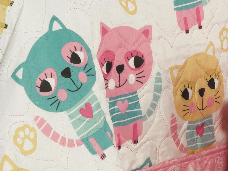 Kit: 1 Cobre-leito Solteiro Kids Bouti de Microfibra PatchWork Ultrasonic + 1 Porta-travesseiro - Love Cats - Dui Design