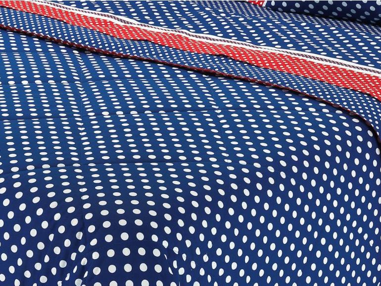 Kit: 1 Cobre-leito Solteiro + 1 Porta-travesseiro 150 fios 100% Algodo - Love Dots Azul - Dui Design