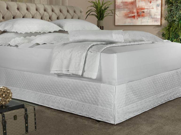 Saia para cama Box Matelassada com Bordado Inglês Solteiro - Lucerna Branco - Dui Design
