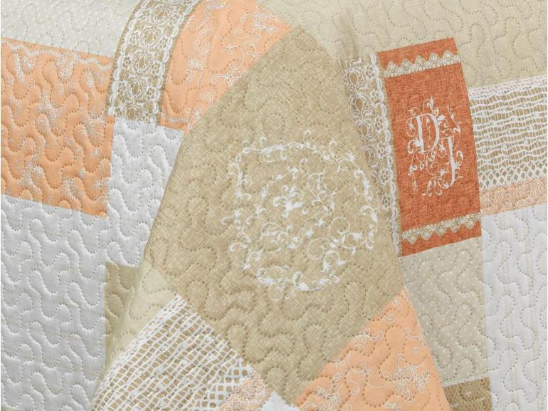 Kit: 1 Cobre-leito King Bouti de Microfibra Ultrasonic Estampada + 2 Porta-travesseiros - Luiza Marfim - Dui Design