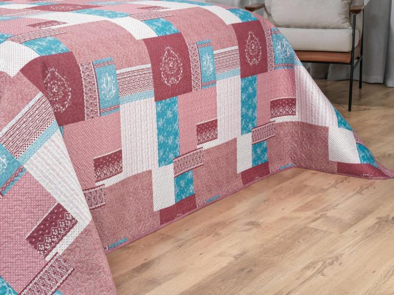 Kit: 1 Cobre-leito King Bouti de Microfibra Ultrasonic Estampada + 2 Porta-travesseiros - Luiza Mauve - Dui Design