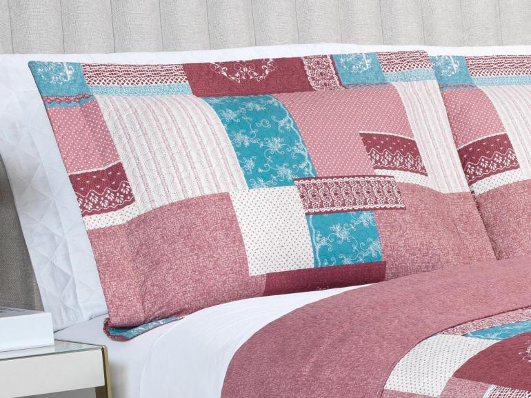 Kit: 1 Cobre-leito King Bouti de Microfibra Ultrasonic Estampada + 2 Porta-travesseiros - Luiza Mauve - Dui Design