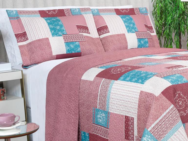 Kit: 1 Cobre-leito King Bouti de Microfibra Ultrasonic Estampada + 2 Porta-travesseiros - Luiza Mauve - Dui Design