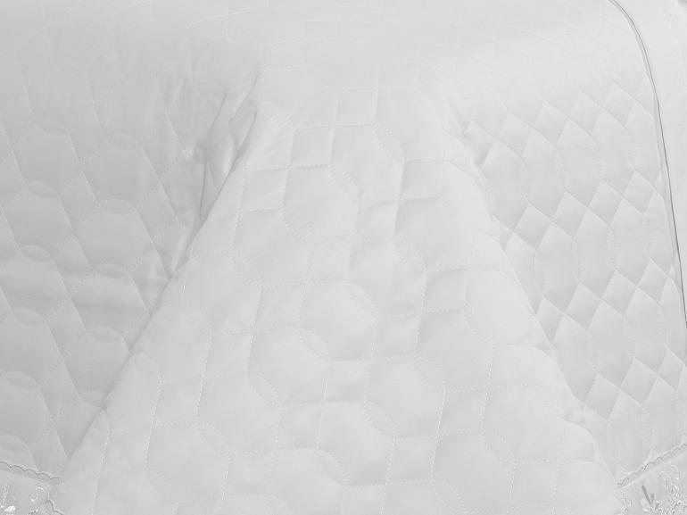 Kit: 1 Cobre-leito Queen + 2 porta-travesseiros Cetim de Algodão 1.000 fios com Bordado Inglês - Luxury Branco - Dui Design