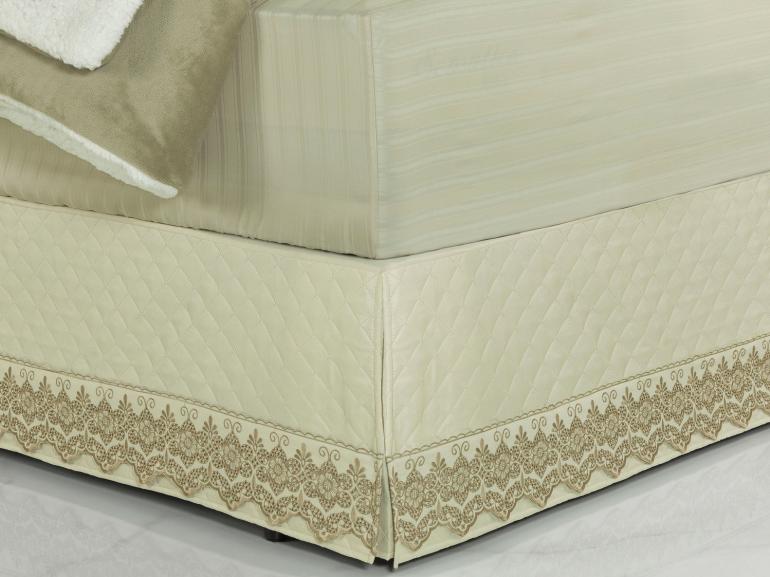 Saia para cama Box Matelassada com Bordado Inglês Casal - Luxury Marfim - Dui Design