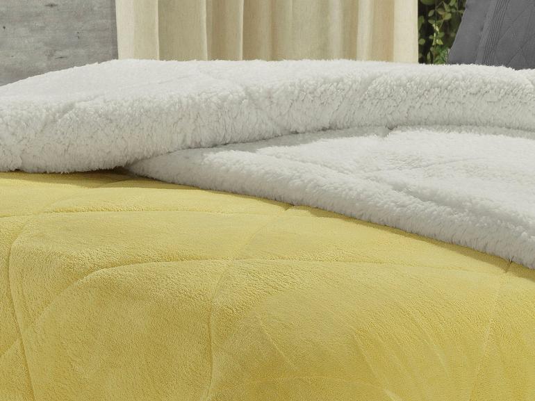 Edredom Queen Pele de Carneiro e Plush - Sherpa Madrid Amarelo - Dui Design