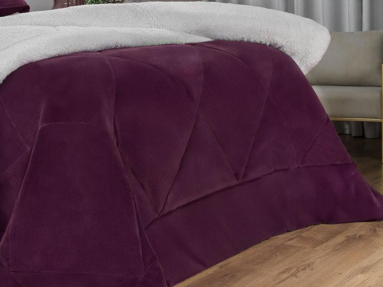 Edredom Queen Pele de Carneiro e Plush - Sherpa Madrid Ameixa - Dui Design