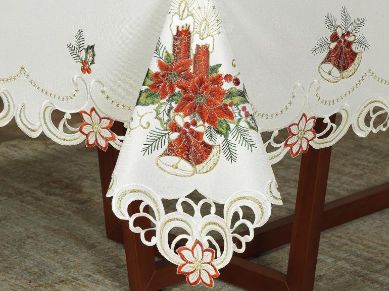 Toalha de Mesa Natal com Bordado Richelieu Retangular 6 Lugares 160x220cm - Magia Natural - Dui Design