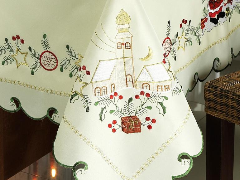 Toalha de Mesa Natal com Bordado Richelieu Retangular 6 Lugares 160x220cm - Magia - Dui Design