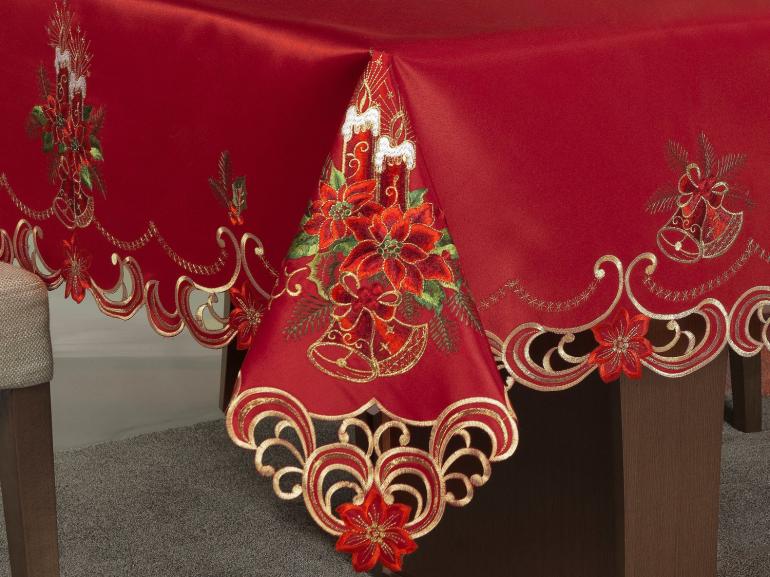 Toalha de Mesa Natal com Bordado Richelieu Quadrada 4 Lugares 160x160cm - Magia Vermelho - Dui Design