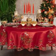 Toalha de Mesa Natal com Bordado Richelieu Redonda 175cm - Magia Vermelho - Dui Design