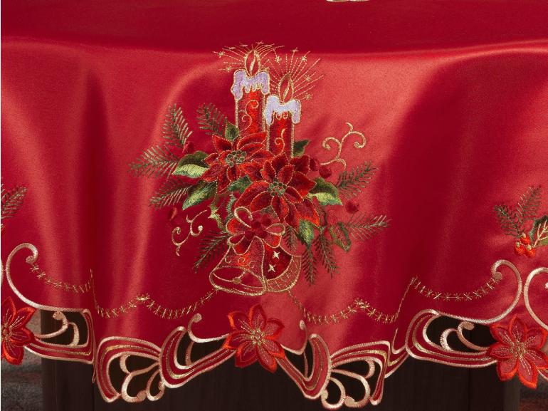Toalha de Mesa Natal com Bordado Richelieu Redonda 175cm - Magia Vermelho - Dui Design
