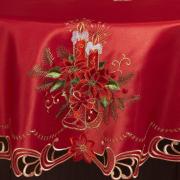 Toalha de Mesa Natal com Bordado Richelieu Redonda 175cm - Magia Vermelho - Dui Design