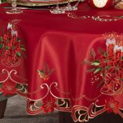 Toalha de Mesa Natal com Bordado Richelieu Redonda 175cm - Magia Vermelho - Dui Design