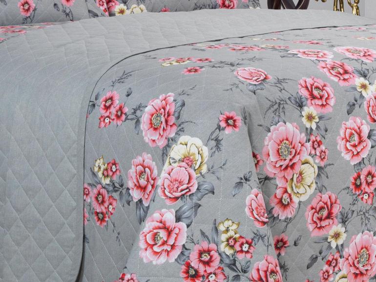 Kit: 1 Cobre-leito Casal + 2 Porta-travesseiros 150 fios - Maiara Cinza - Dui Design