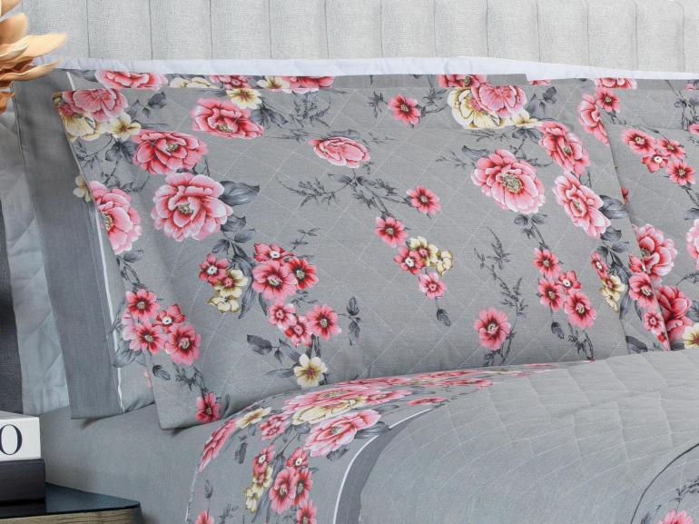 Kit: 1 Cobre-leito Casal + 2 Porta-travesseiros 150 fios - Maiara Cinza - Dui Design