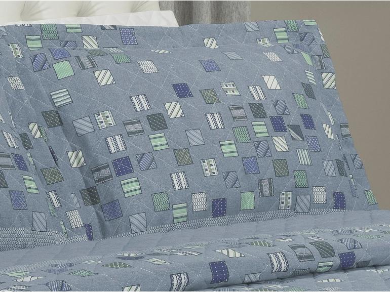 Kit: 1 Cobre-leito Solteiro + 1 Porta-travesseiro 150 fios - Maicon Azul - Dui Design