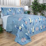 Kit: 1 Cobre-leito Queen Bouti de Microfibra Ultrasonic Estampada + 2 Porta-travesseiros - Malta Indigo - Dui Design