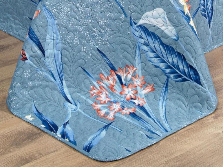 Kit: 1 Cobre-leito Queen Bouti de Microfibra Ultrasonic Estampada + 2 Porta-travesseiros - Malta Indigo - Dui Design