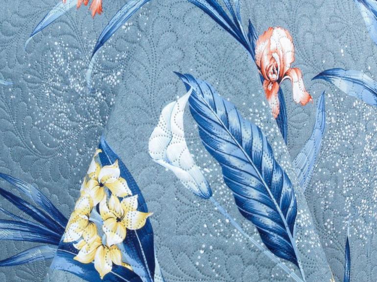 Kit: 1 Cobre-leito Queen Bouti de Microfibra Ultrasonic Estampada + 2 Porta-travesseiros - Malta Indigo - Dui Design