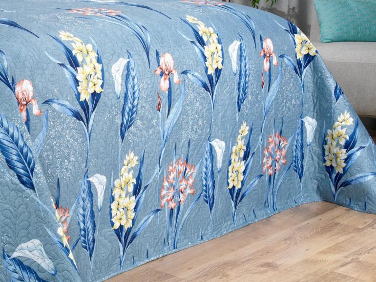 Kit: 1 Cobre-leito Queen Bouti de Microfibra Ultrasonic Estampada + 2 Porta-travesseiros - Malta Indigo - Dui Design