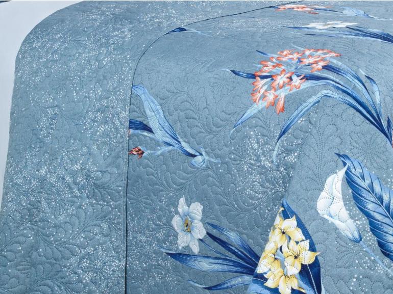 Kit: 1 Cobre-leito Queen Bouti de Microfibra Ultrasonic Estampada + 2 Porta-travesseiros - Malta Indigo - Dui Design