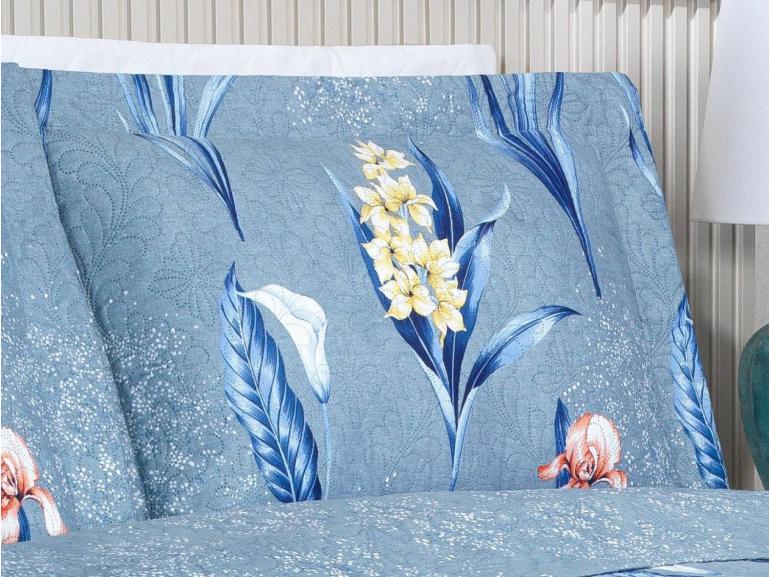 Kit: 1 Cobre-leito Queen Bouti de Microfibra Ultrasonic Estampada + 2 Porta-travesseiros - Malta Indigo - Dui Design