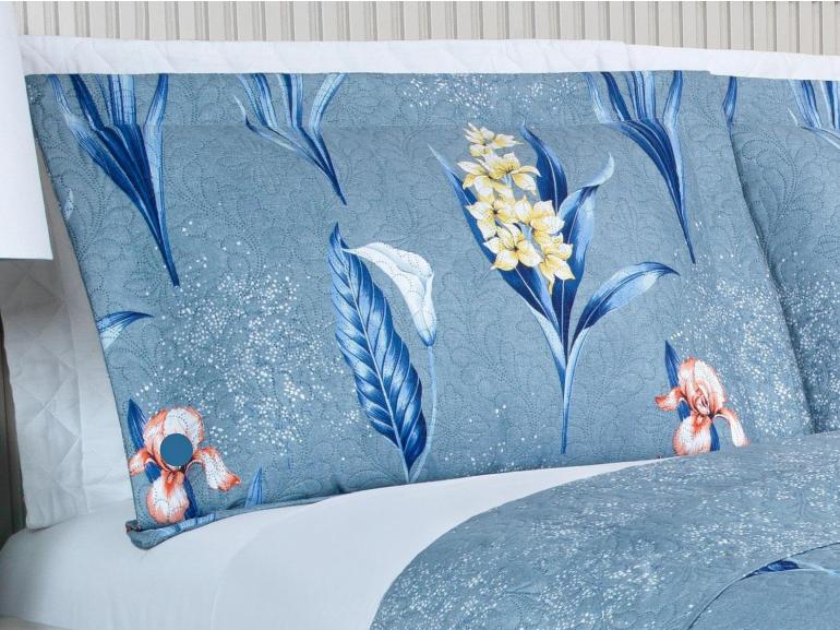 Kit: 1 Cobre-leito Queen Bouti de Microfibra Ultrasonic Estampada + 2 Porta-travesseiros - Malta Indigo - Dui Design