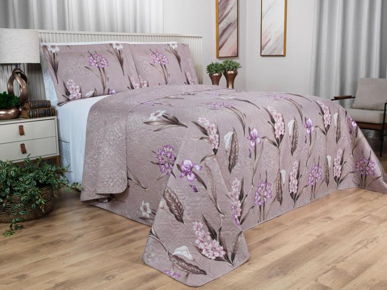 Kit: 1 Cobre-leito Casal Bouti de Microfibra Ultrasonic Estampada + 2 Porta-travesseiros - Malta Vintage - Dui Design