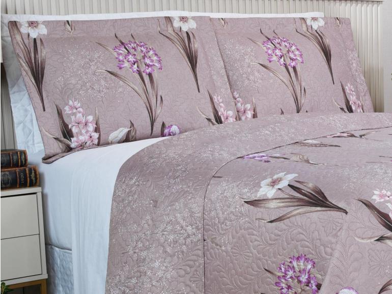 Kit: 1 Cobre-leito Casal Bouti de Microfibra Ultrasonic Estampada + 2 Porta-travesseiros - Malta Vintage - Dui Design