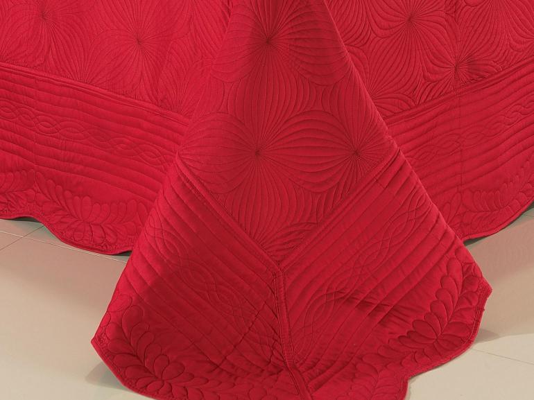 Kit: 1 Cobre-leito Solteiro Bouti Bordada de Microfibra + 1 Porta-travesseiro - Malta Vermelho - Dui Design