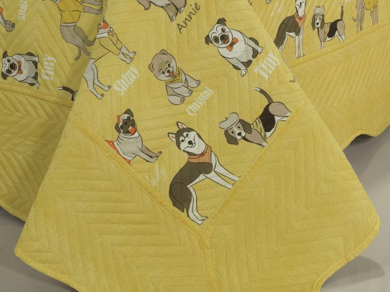 Kit: 1 Cobre-leito Solteiro Kids Bouti de Microfibra PatchWork Ultrasonic + 1 Porta-travesseiro - Many Dogs Amarelo - Dui Design