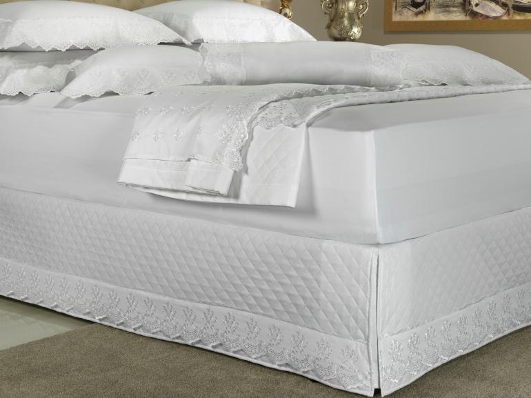 Saia para cama Box Matelassada com Bordado Inglês Casal - Marbella Branco - Dui Design