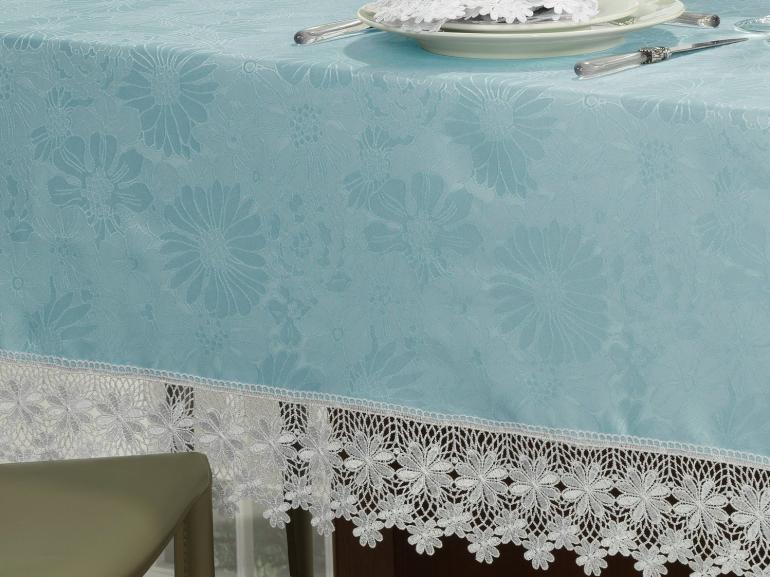 Toalha de Mesa com Bordado Guipir Fácil de Limpar Quadrada 4 Lugares 160x160cm - Margareth Azul e Branco - Dui Design