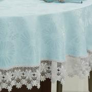Toalha de Mesa com Bordado Guipir Fcil de Limpar Redonda 180cm - Margareth Azul e Branco - Dui Design