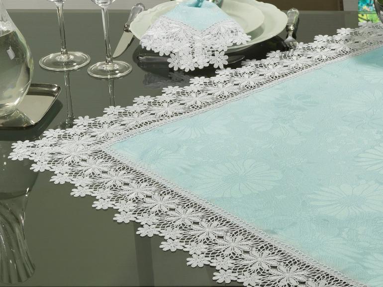 Centro de Mesa com Bordado Guipir Fcil de Limpar 85x85cm Avulso - Margareth Azul e Branco - Dui Design