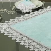 Centro de Mesa com Bordado Guipir Fcil de Limpar 85x85cm Avulso - Margareth Azul e Branco - Dui Design